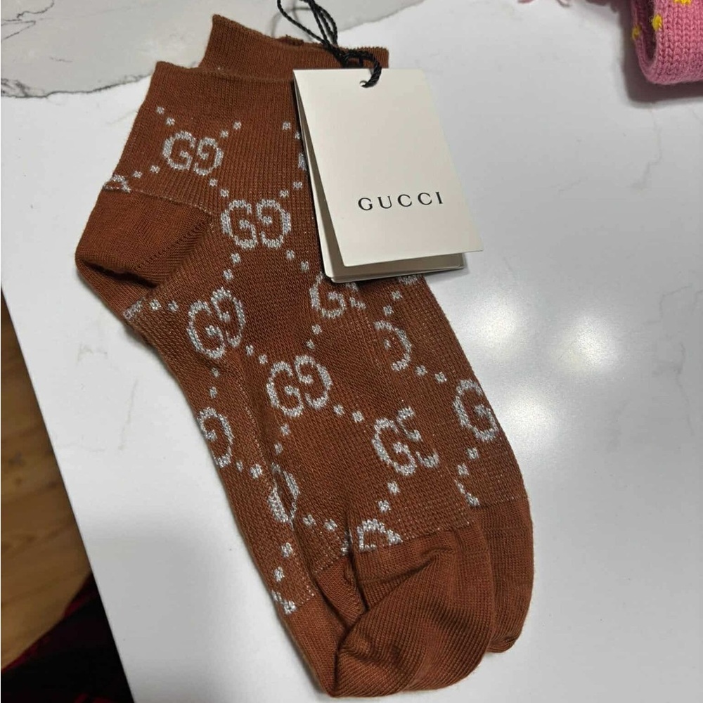 Gucci Brown and White Logo Socks